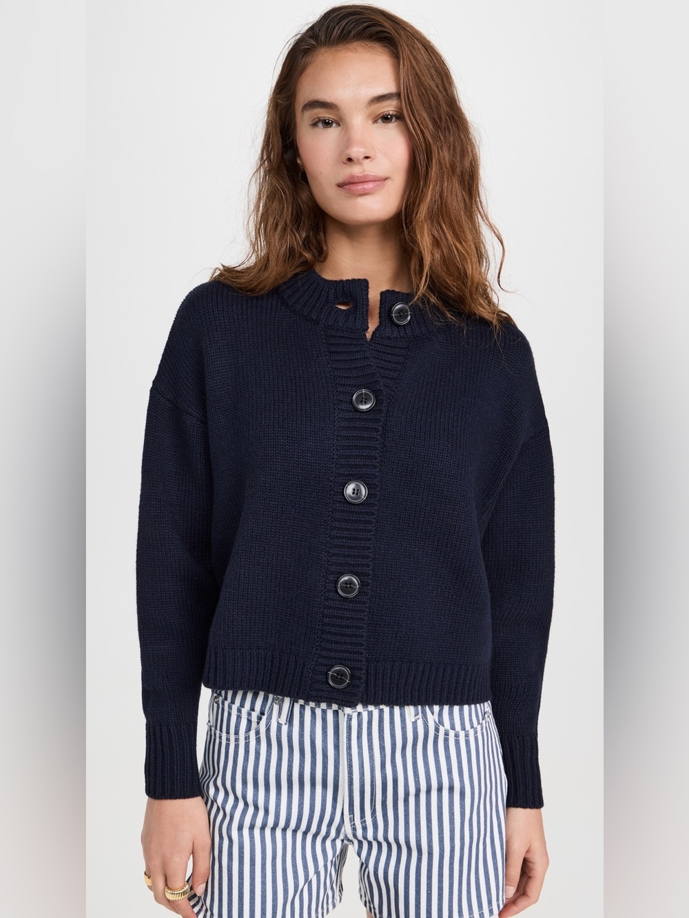 FRAME Chunky Femme Wool Cashmere Rib Knit Cardigan Navy S